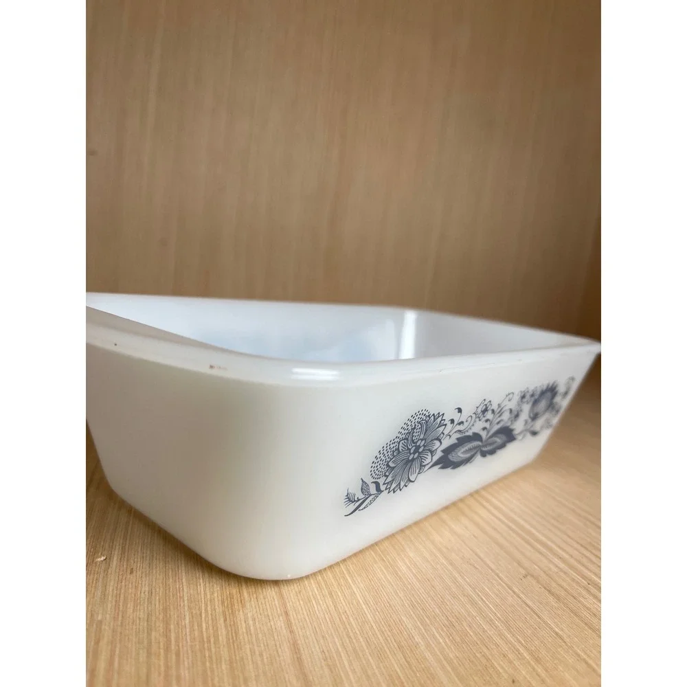 Vintage Glasbake Blue Floral Onion Milk Glass Loaf Pan J-522 Made in USA MCM